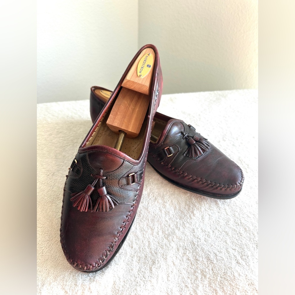 Santoni Men’s tassel loafer braided leather Burgundy size 11 D Italy‎
